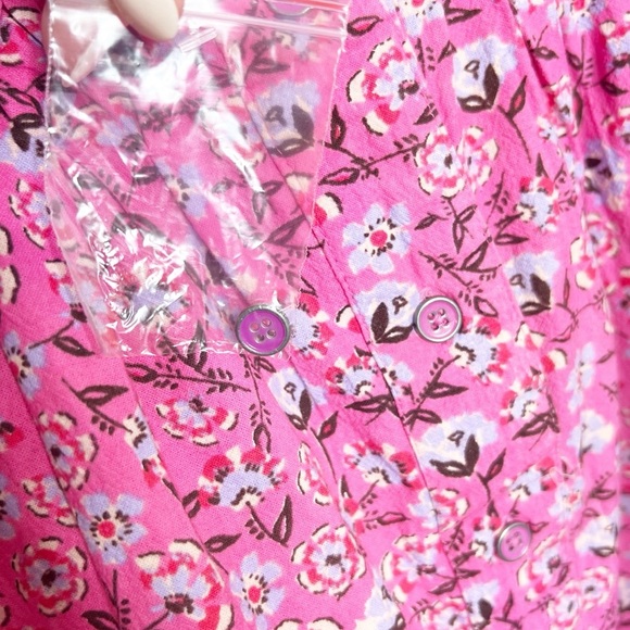 Free People Women's James Smock Pink Floral Quarter Sleeve Cropped Button Blouse - Picture 12 of 16